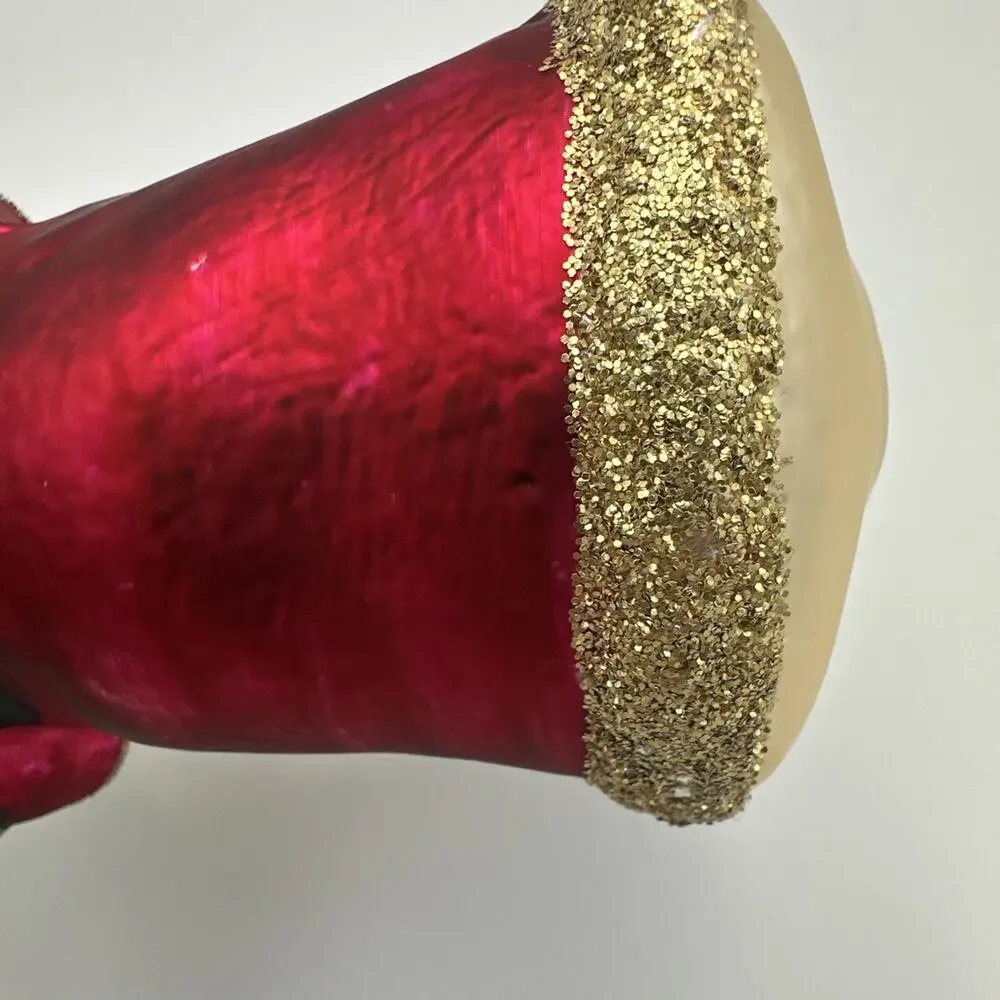 VTG German Blown Glass Santa Ornament Christmas Red Gold Glitter‎ Lauscha Style